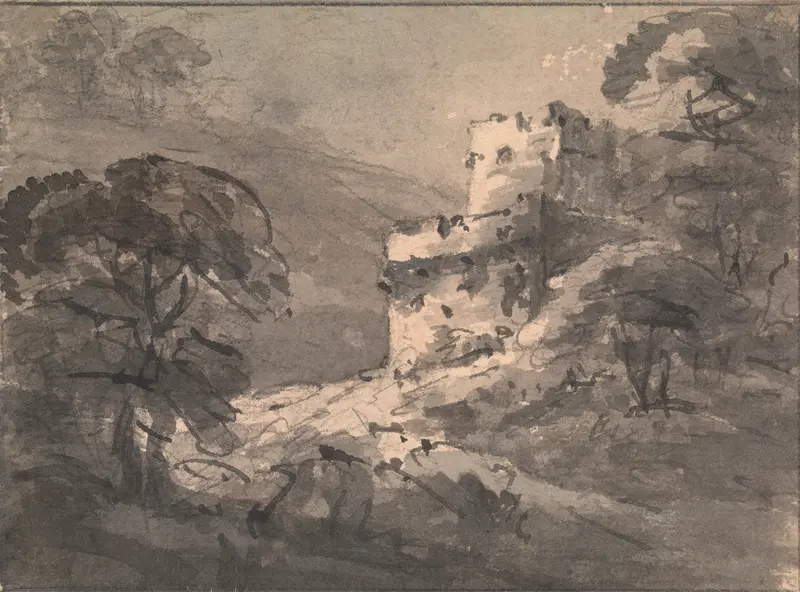 Landscape with a Ruined Castle on the Right by William Gilpin, oil painting
