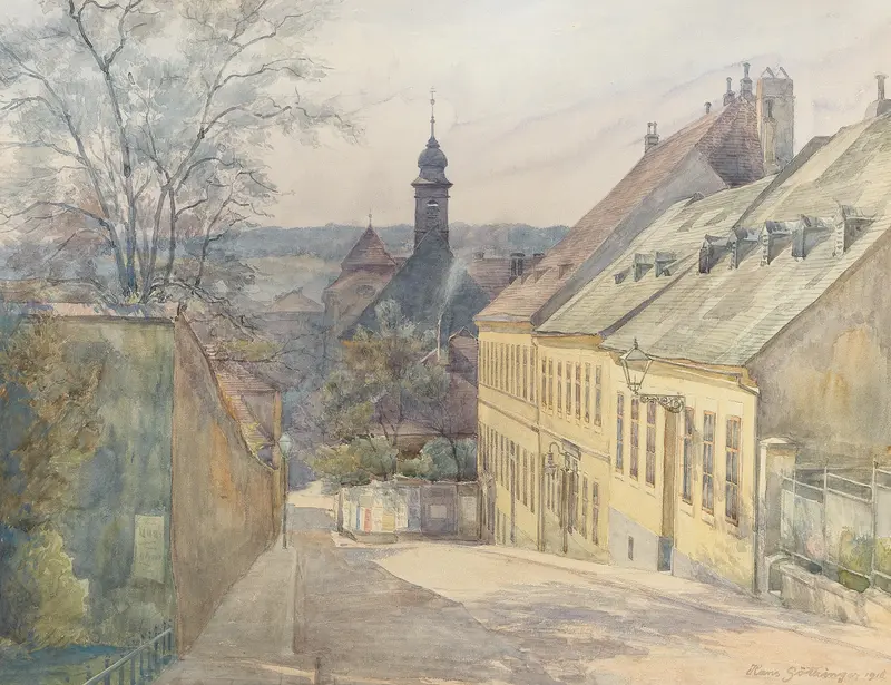 A view of St. Rochus chapel in Penzing, realism, by Hans Götzinger
