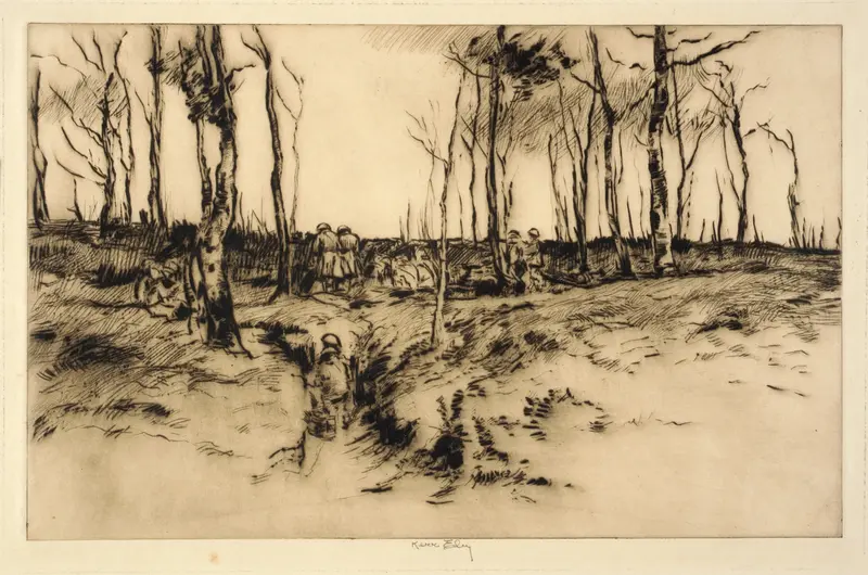 Landscape with trees and morning light, expressionism by Kerr Eby