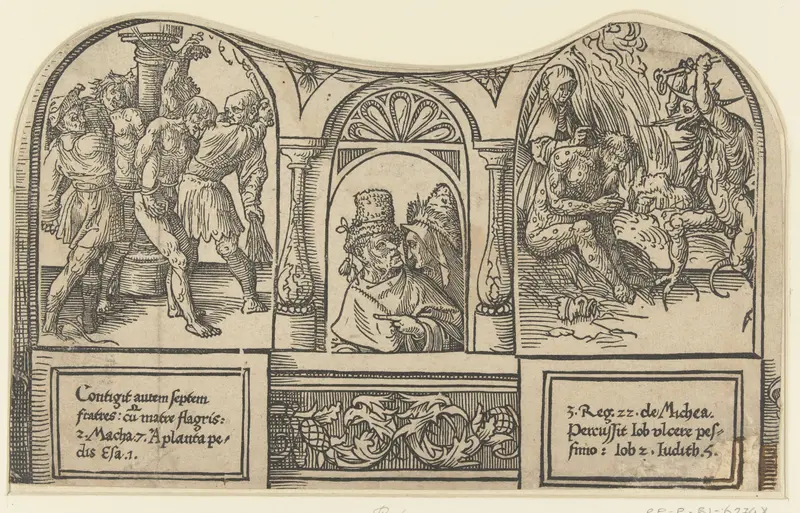 Religious scene with Job, his wife, and seven brothers, paper by Jacob Cornelisz van Oostsanen