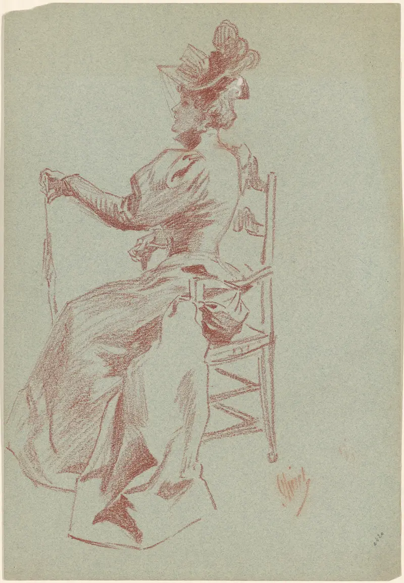 A portrait of an elegant lady seated in a chair, showcasing the Art Nouveau style.