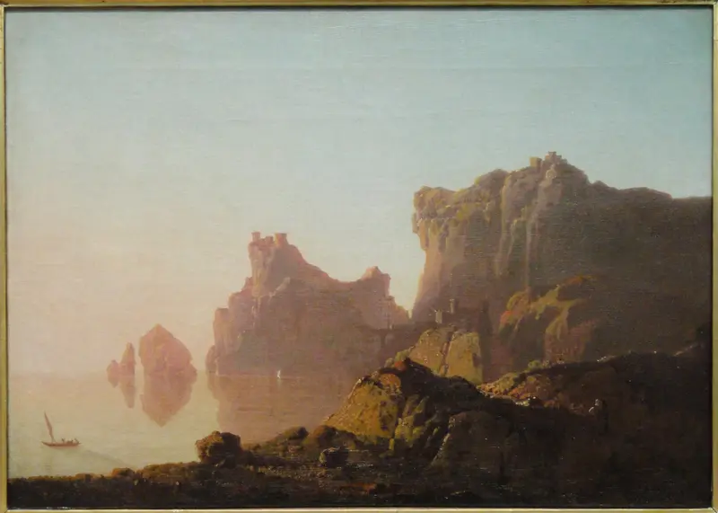 The Gulf of Salerno, oil on canvas by Joseph Wright of Derby, depicting a sunset over the ocean.