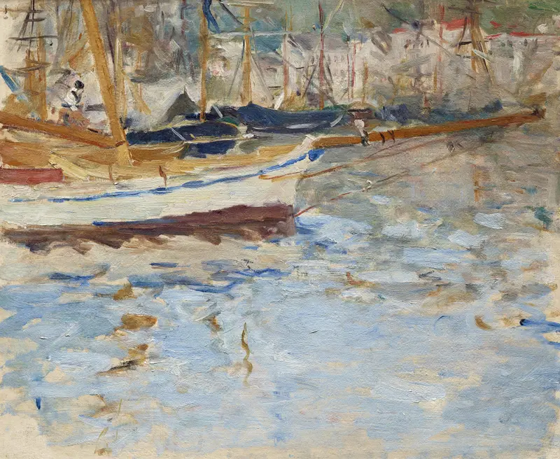 Oil on canvas by Berthe Morisot depicting boats at The Port of Nice
