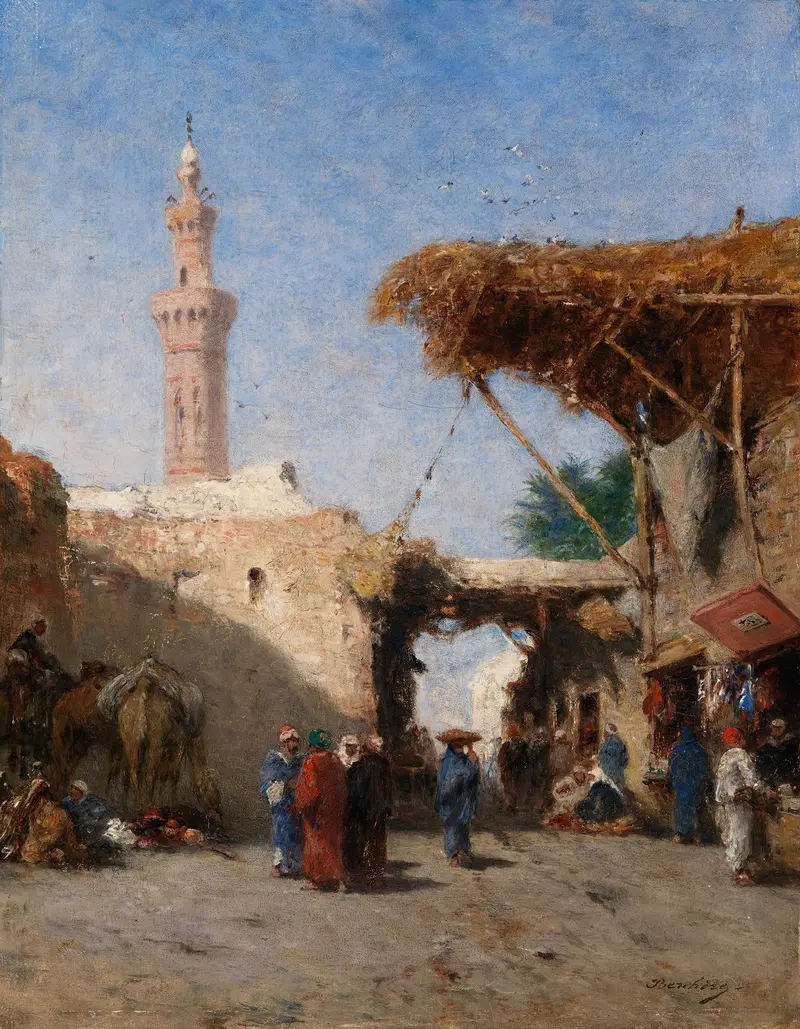 Eastern Scene with Minaret, oil on canvas by Narcisse Berchère