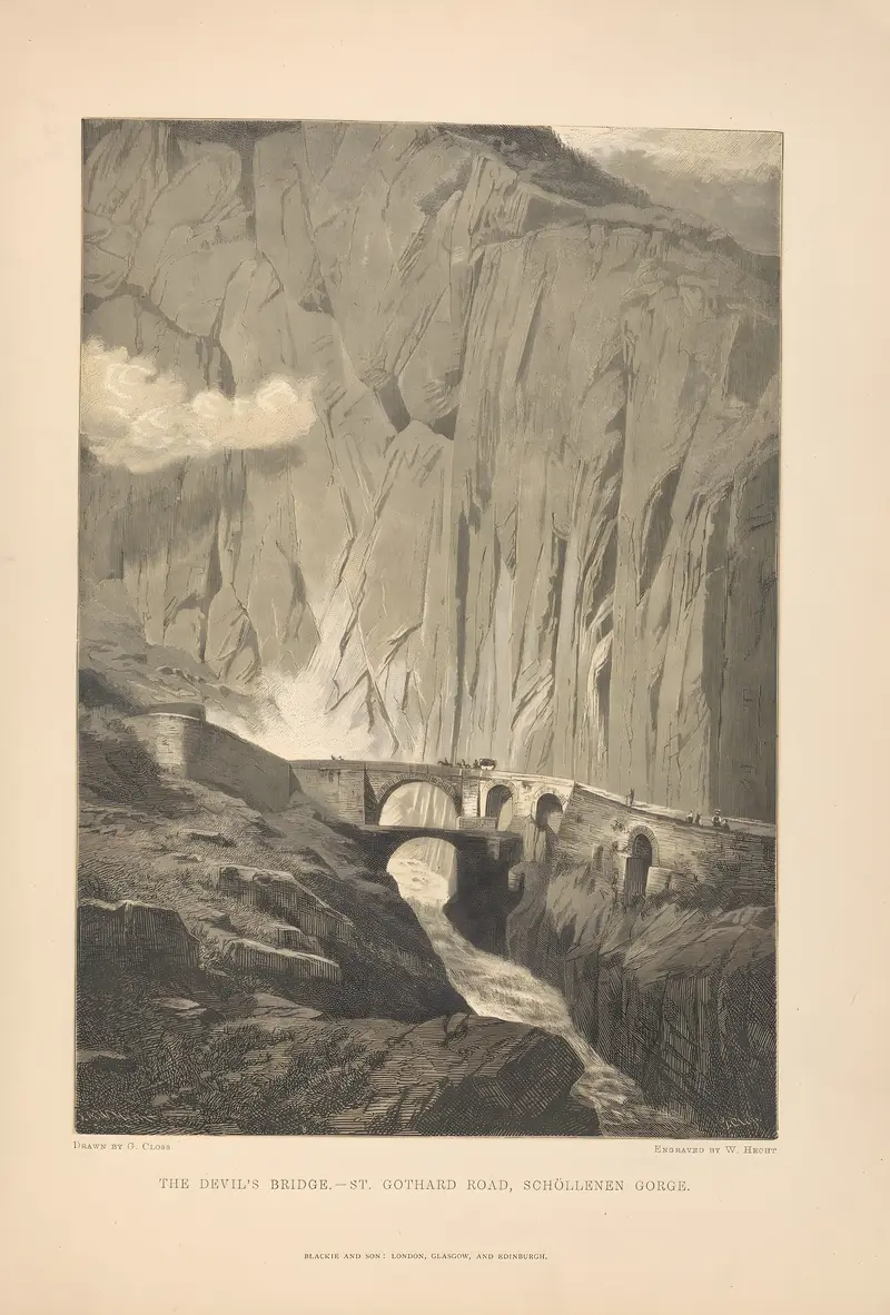 The Devil’s Bridge—St. Gothard Road, Schóllenen Gorge by Theodor Gsell Fels, oil painting