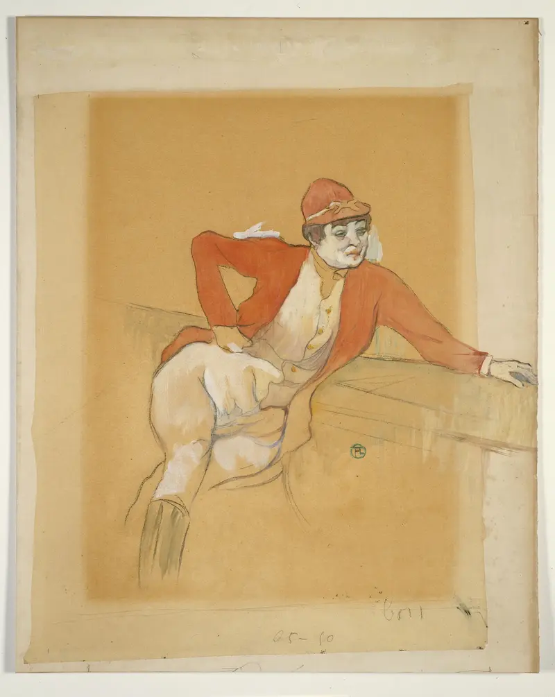 La Macarona in the Costume of a Jockey, wood, Henri de Toulouse-Lautrec