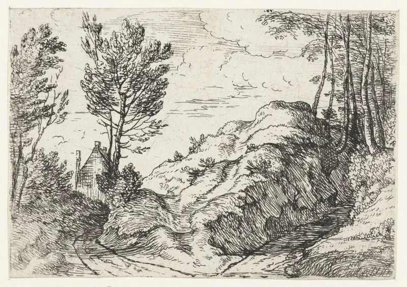 Landscape etching by Lodewijk de Vadder featuring foliage and a waterway