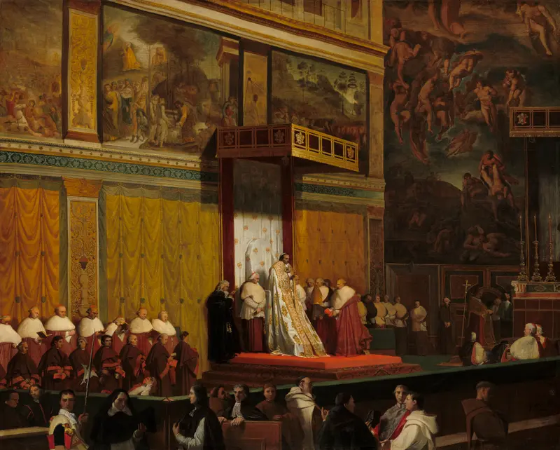 A portrait of Pope Pius VII in the Sistine Chapel by Jean Auguste Dominique Ingres.