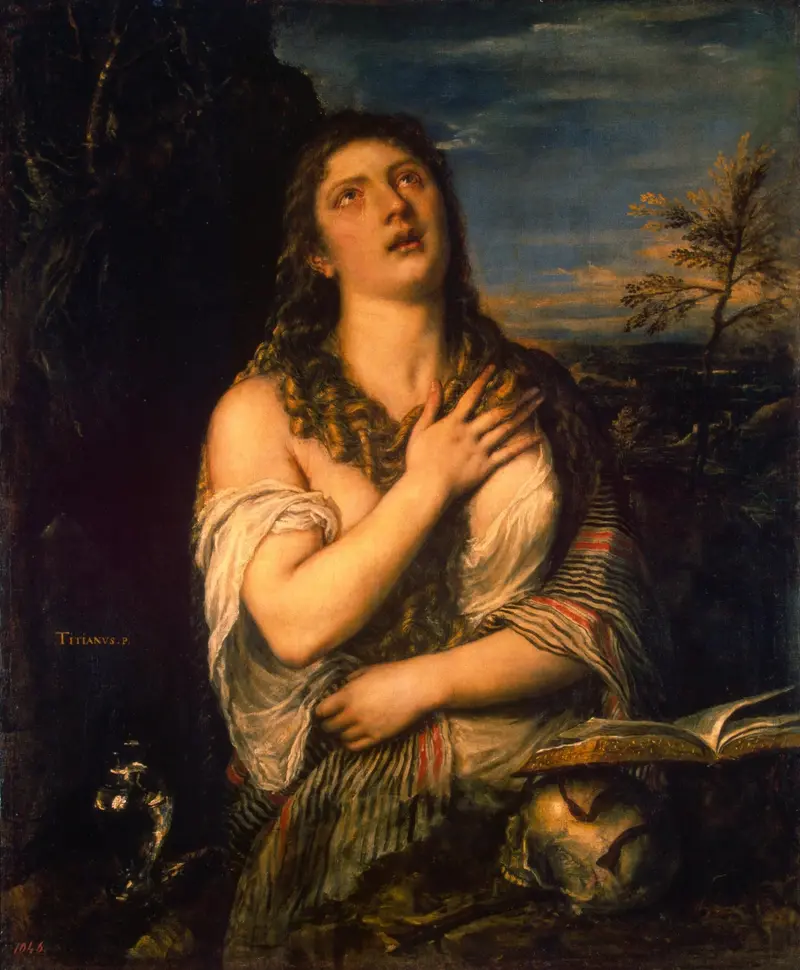 Titian's Saint Mary Magdalene as a penitent, depicting her emotional conversion.