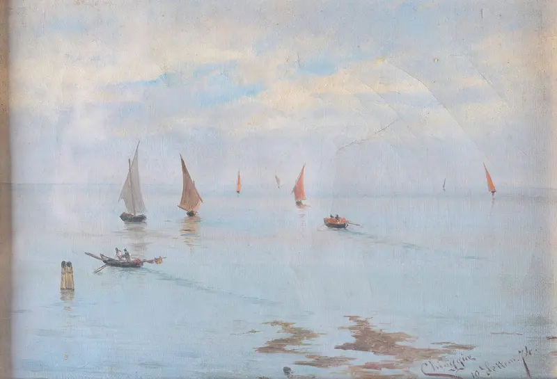 Chioggia by Pietro Barucci, impressionism, depicting a vibrant shoreline and water.