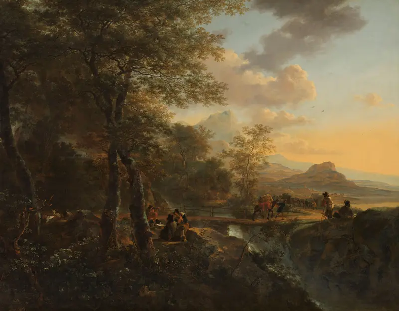 Italian landscape with a draughtsman, oil on canvas by Jan Both