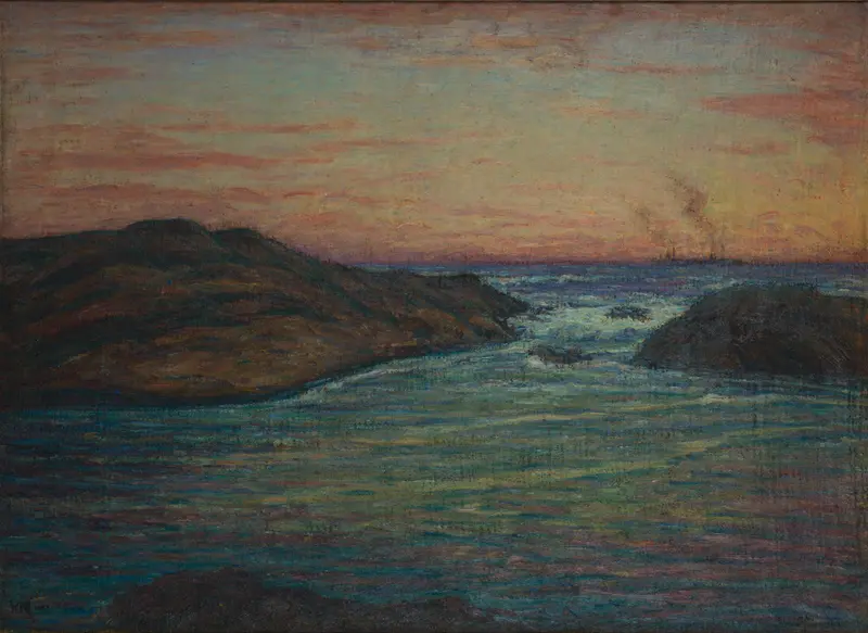 The Surf by Karl Nordström, oil on canvas depicting swirling ocean waves.