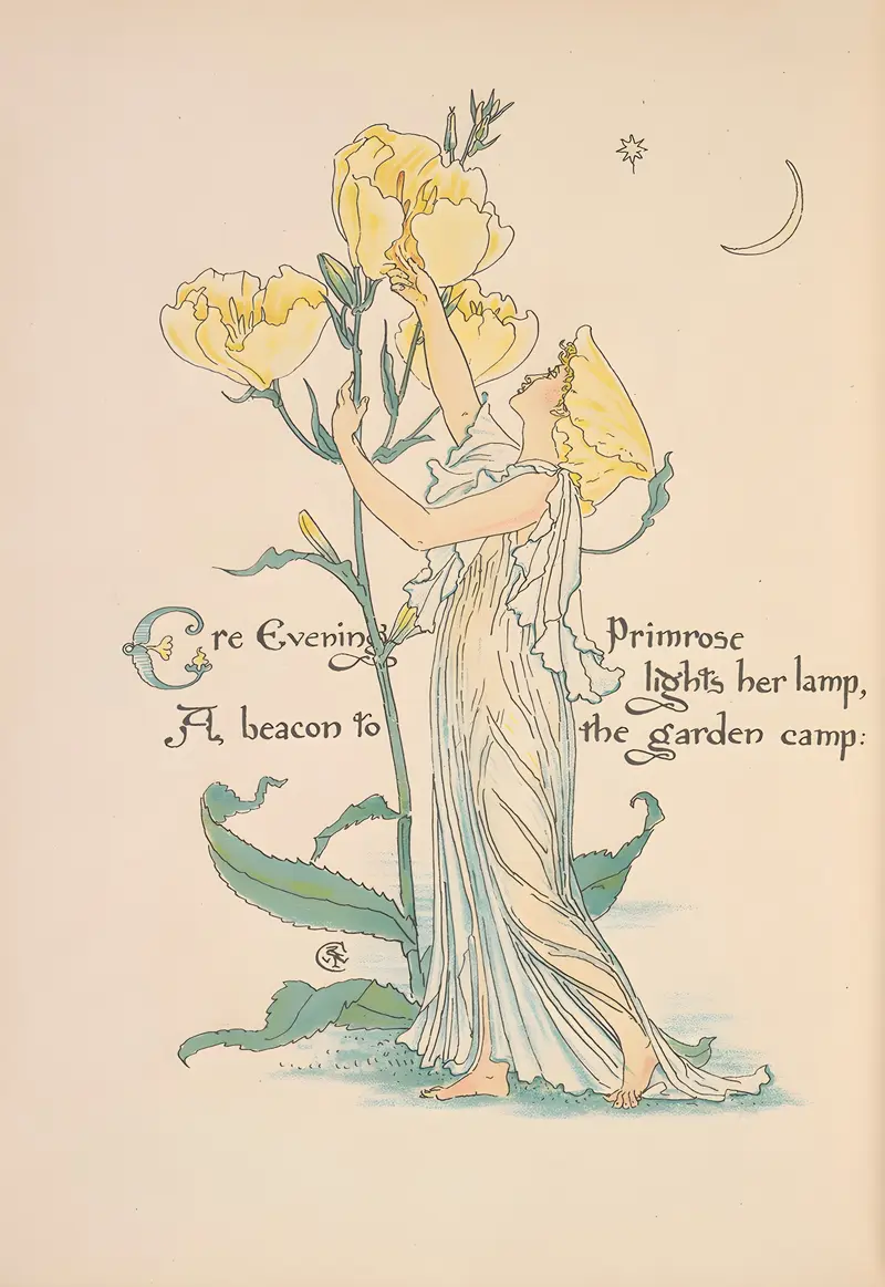 Walter Crane's 'Flora’s feast; A masque of flowers Pl.28' showcases a vibrant celebration of floral beauty.