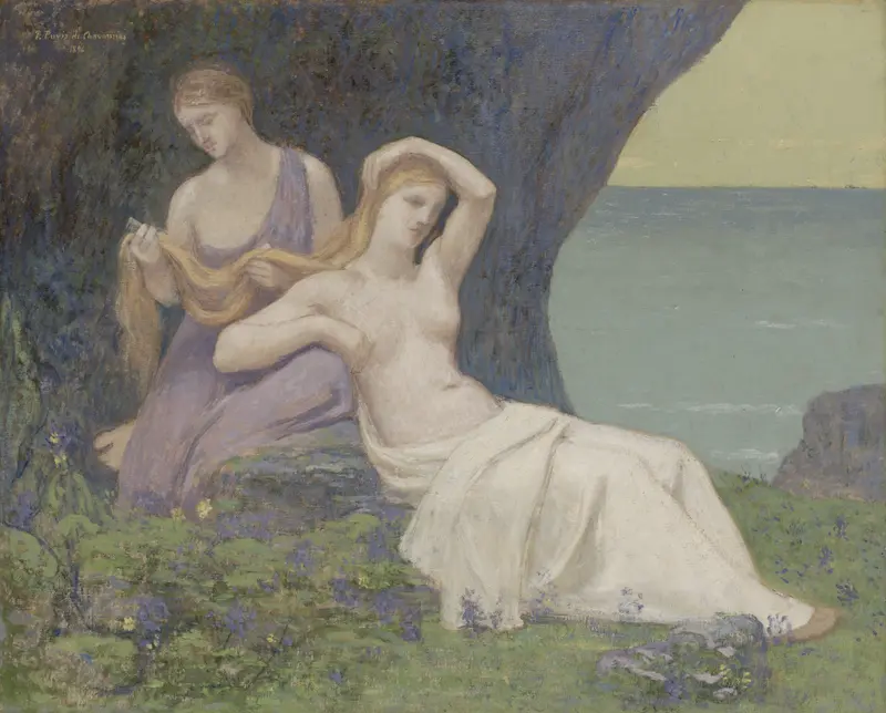 Landscape with figures in heather, oil on canvas by Pierre Puvis de Chavannes