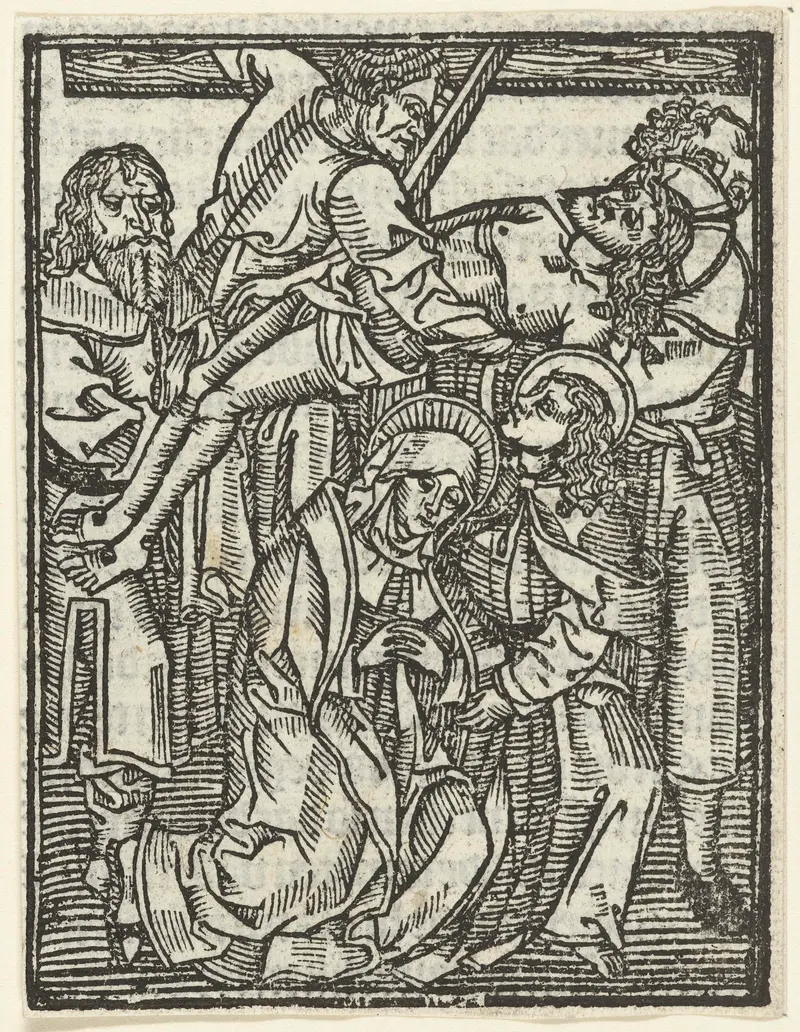 Religious scene depicting the crucifixion, paper artwork by Meester van de Delbecq-Schreiber-Passie