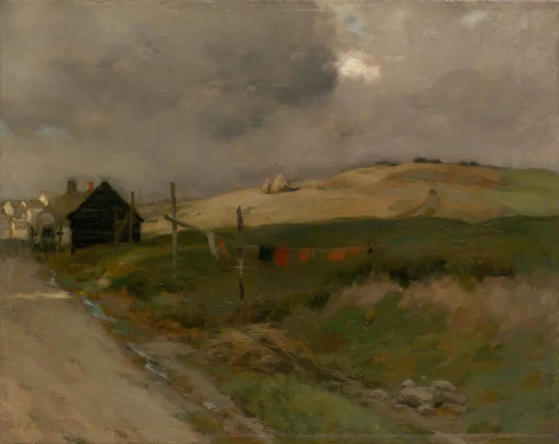 Landscape by Jean Charles Cazin, impressionism, depicting rolling hills and lush greenery.