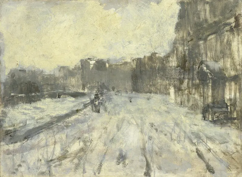 Genre scene with figures by the canal in The Rokin, Amsterdam, oil painting by George Hendrik Breitner