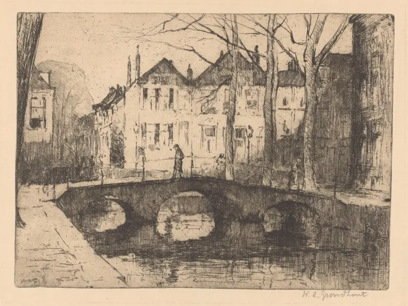 Landscape with water reflections in Smidswater in Den Haag by Willem Adrianus Grondhout, oil on canvas