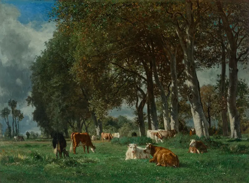 Cows in a forest, oil painting by Constant Troyon
