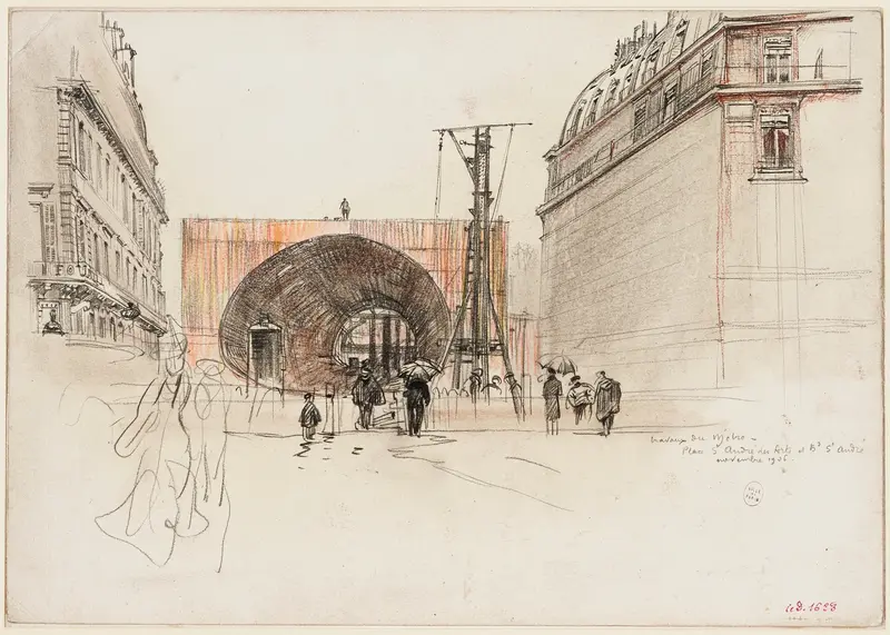Watercolour by Charles Jouas depicting a caisson in Paris urban life.