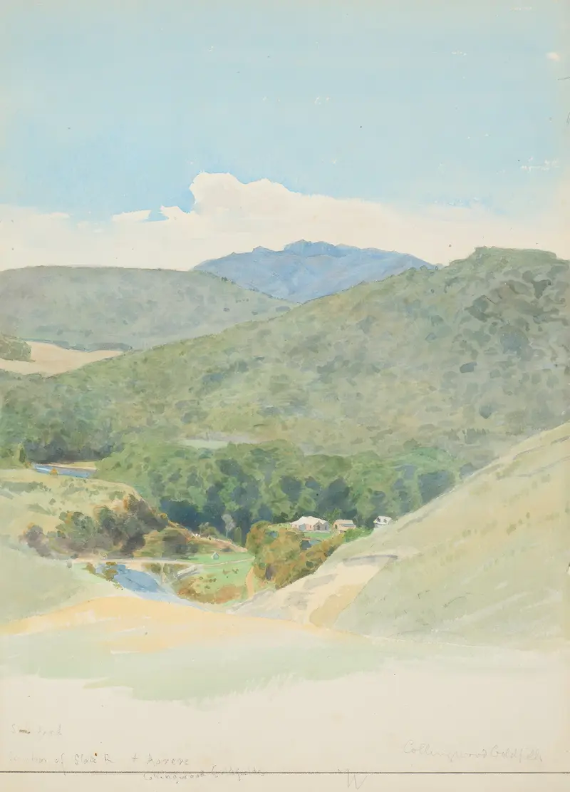 Landscape depicting the convergence of Slate and Aorere Rivers, oil painting by James Crowe Richmond