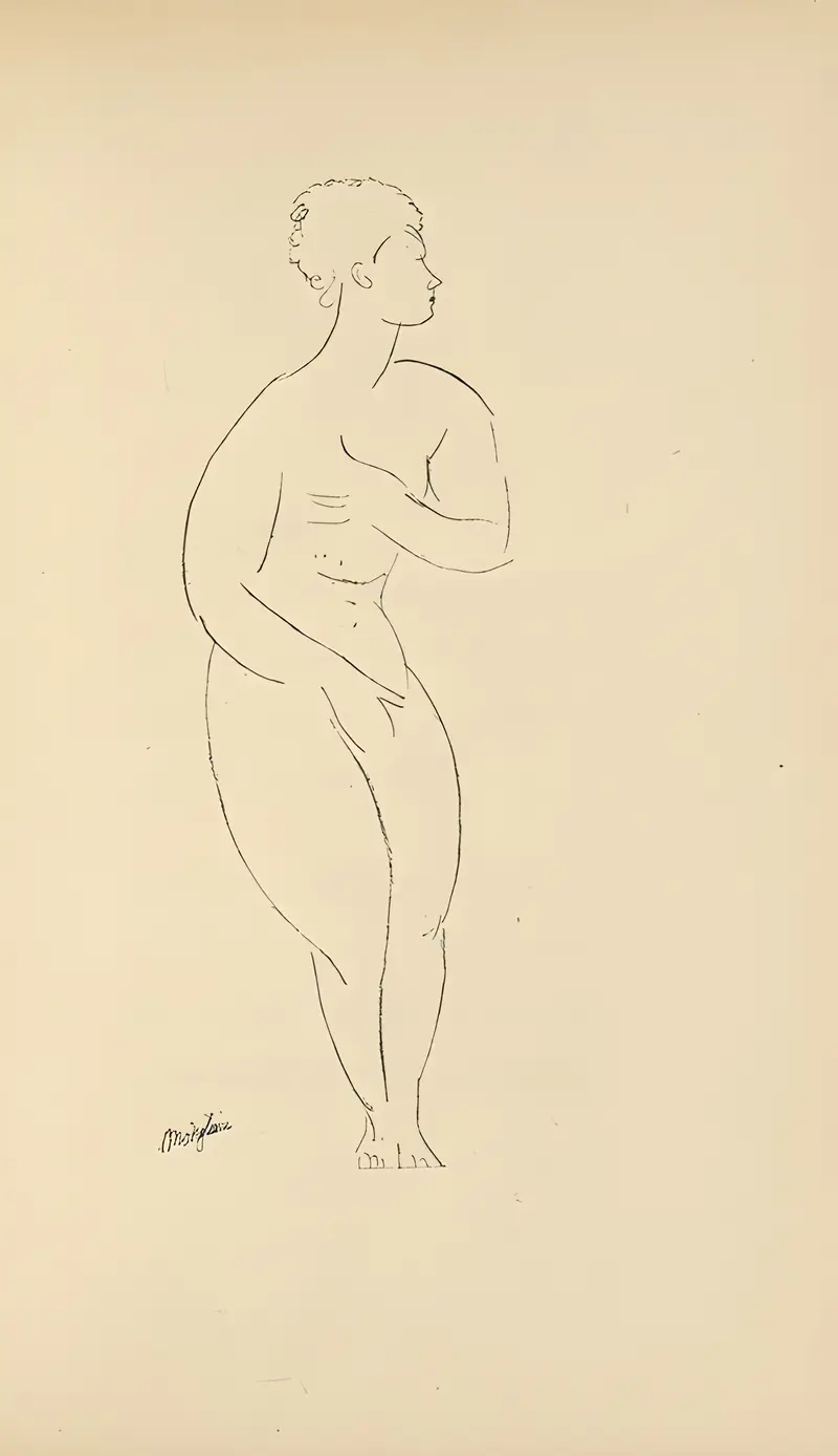 Amedeo Modigliani's 'Les nymphes 3' features elongated figures in a dreamlike setting.