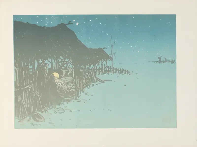 Henri Rivière's 'La Creche' depicts a serene nativity scene with rich colors.