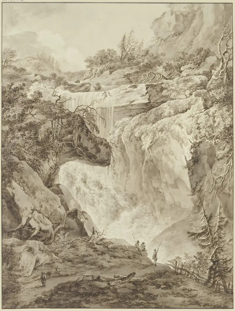 Wasserfall in einer Gebirgsschlucht by Johann Heinrich Wüest, medium unknown