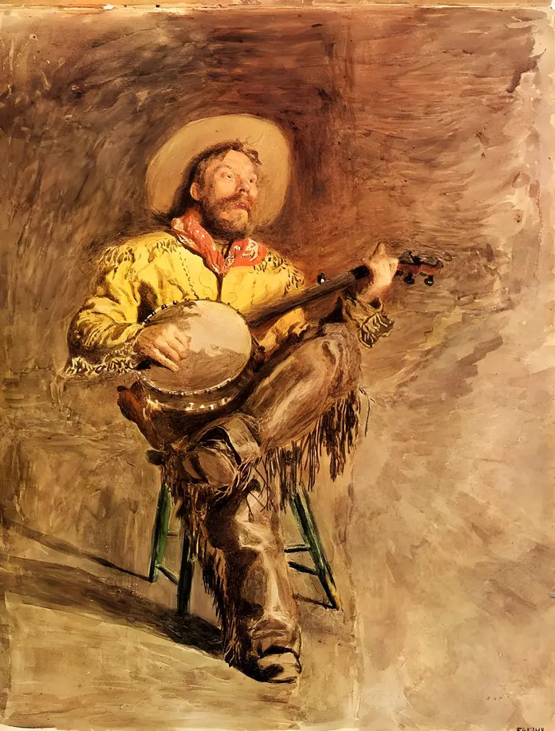 A cowboy sings, capturing the essence of American frontier life.
