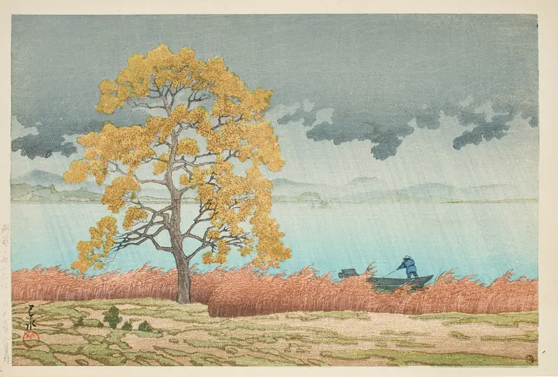 Lakeside Shower, Matsue by Kawase Hasui, Ukiyo-e