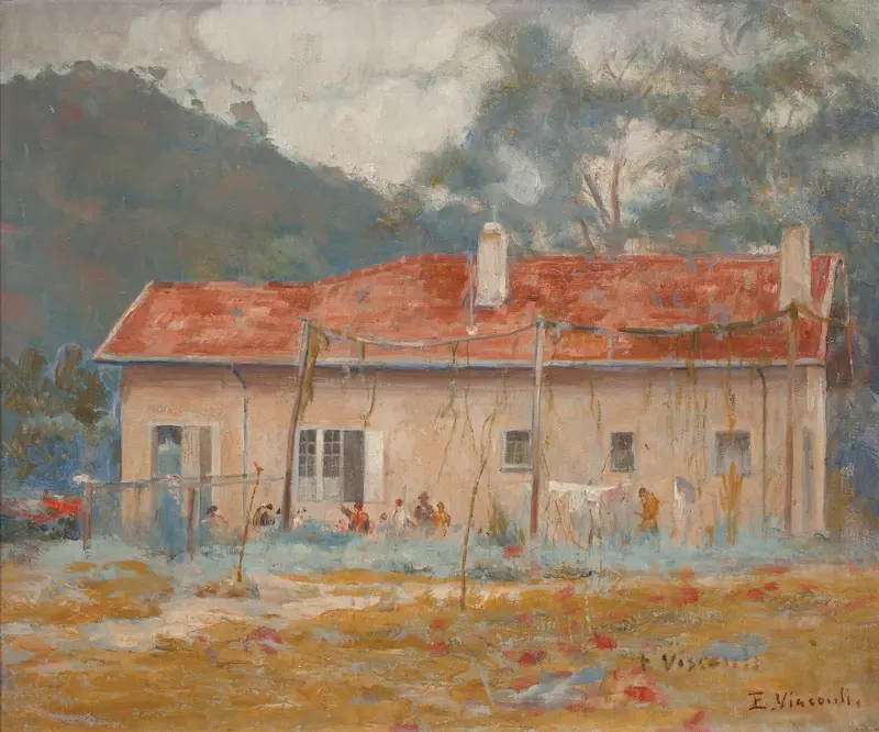 Luminous landscape with a rustic home, oil on canvas by Eliseu Visconti