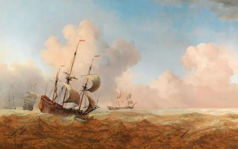 An English man-o-war in choppy waters, oil on canvas by Willem van de Velde the Younger