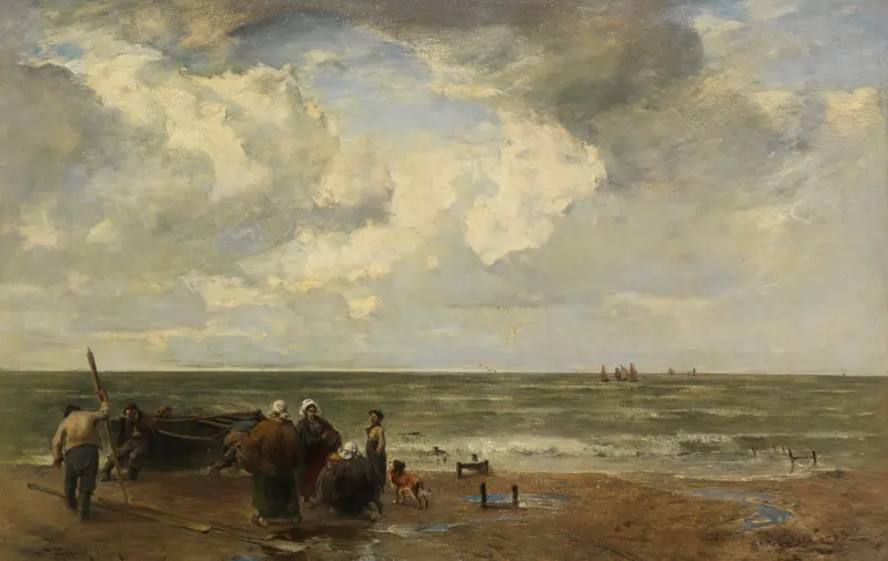 Oil painting by Joseph Wopfner depicting a tranquil sea and horizon