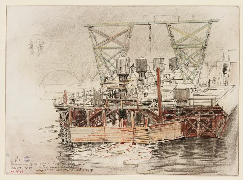 Construction scene with laborers in a metro project by Charles Jouas, 1906