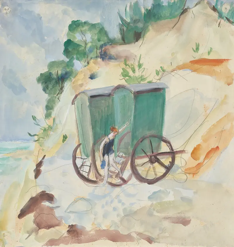 Strandwagen by Rudolf Grossmann, oil on canvas showing a beach cart in a desolate landscape.