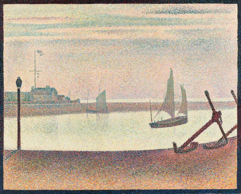 The Channel at Gravelines, Evening by Georges Seurat, oil on canvas showing gentle waves and evening reflections