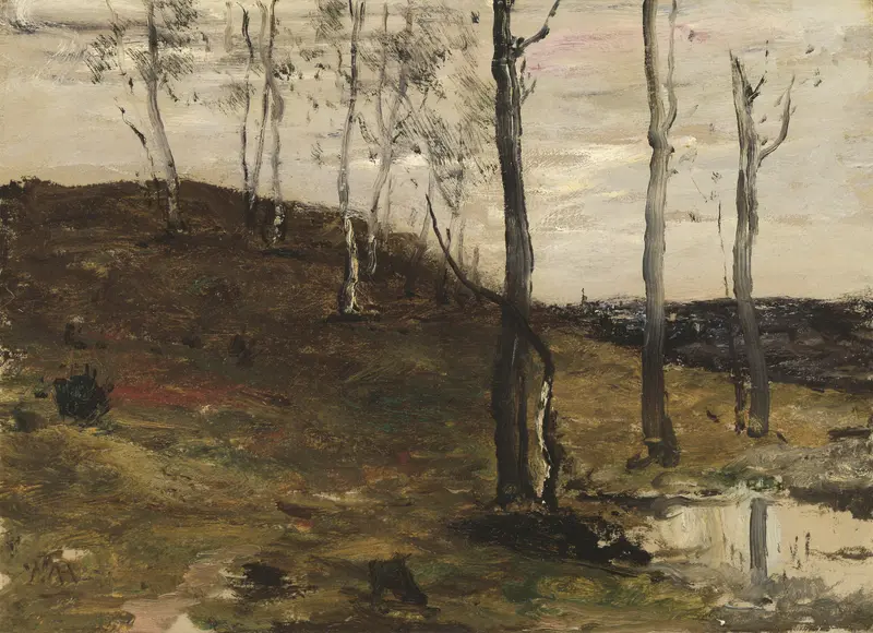 Hillside with Trees by William Morris Hunt depicts a serene natural landscape.