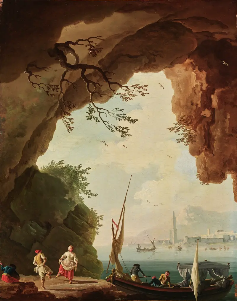 Genre scene of couple dancing in Mediterranean, oil painting by Charles-François Grenier De Lacroix