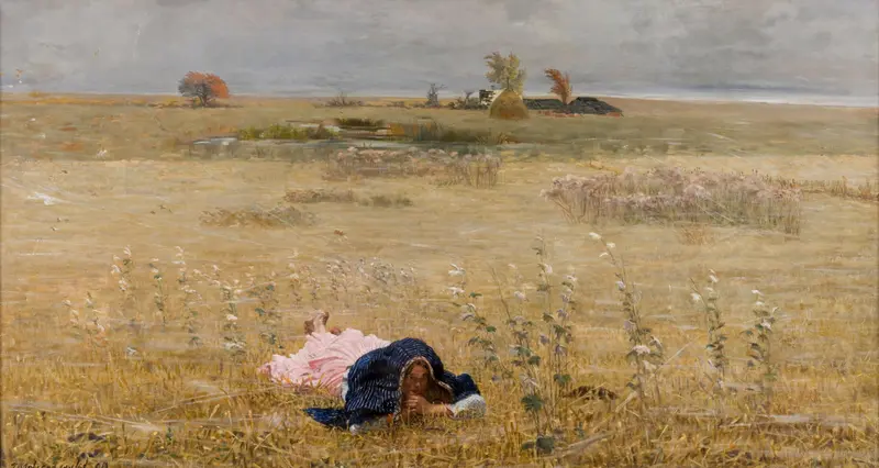 Figurative oil painting by Jacek Malczewski depicting a solitary figure in an autumn landscape.