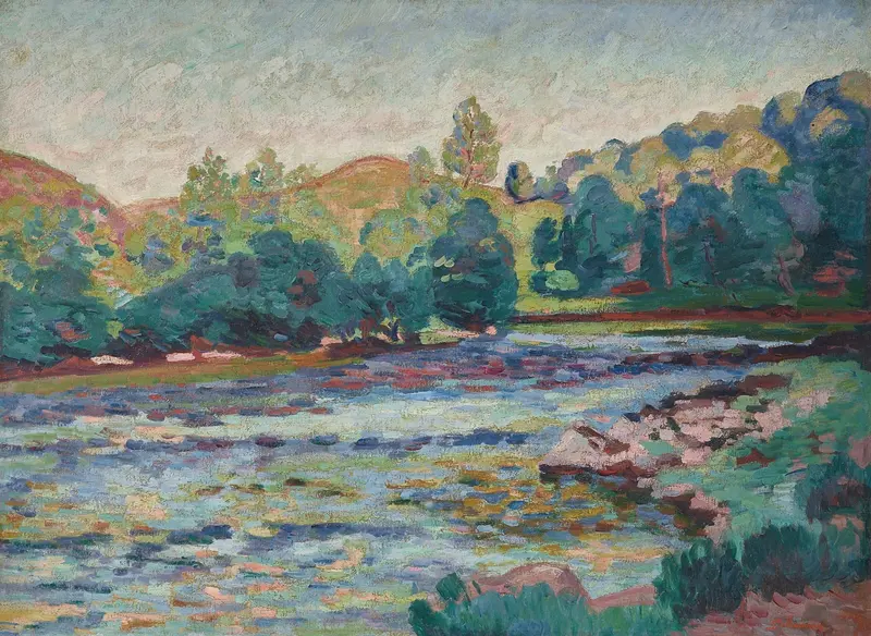 La Creuse by Armand Guillaumin, oil on canvas showing a tranquil landscape with hills and vibrant colors.
