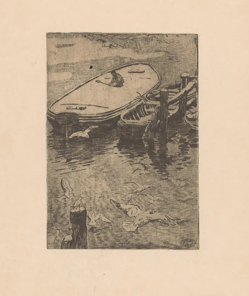 Solitary figure on a frozen canal in Schuiten in de winter by Pieter Dupont, oil on canvas