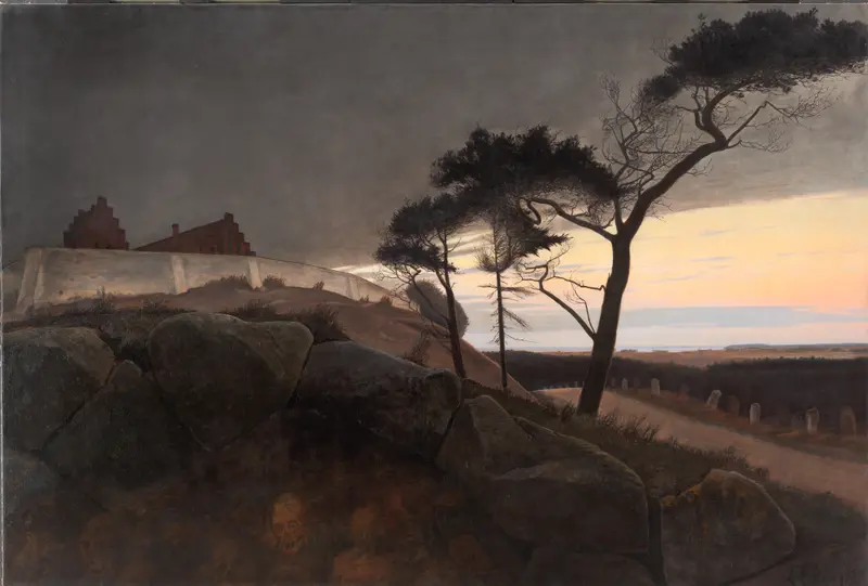 Landscape at twilight with a solitary figure by Laurits Andersen Ring, oil painting