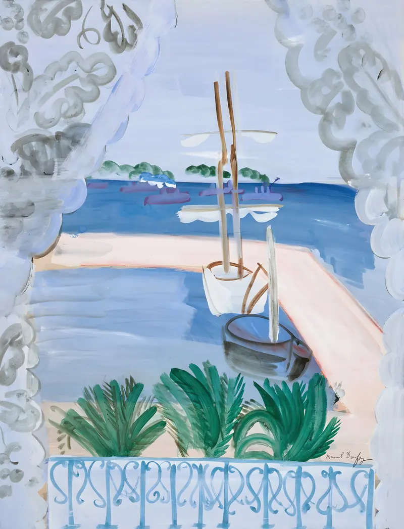 Fauvism marine scene by Raoul Dufy, oil painting of a window overlooking the sea.