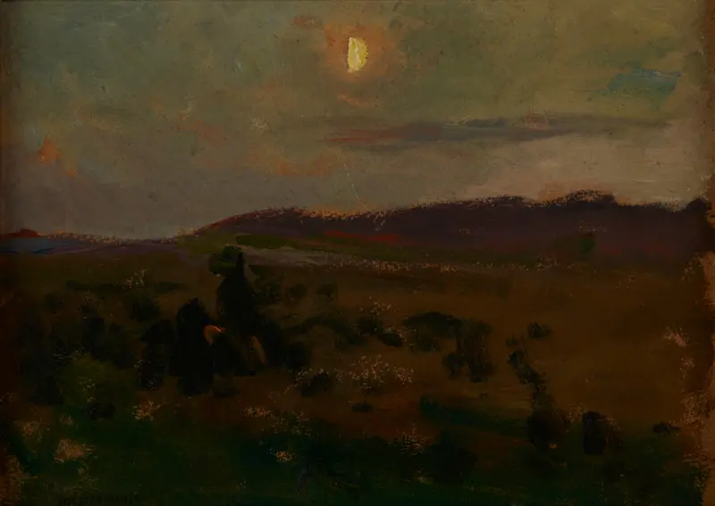 Moonrise by Jan Stanisławski, oil painting depicting moonlight over water.