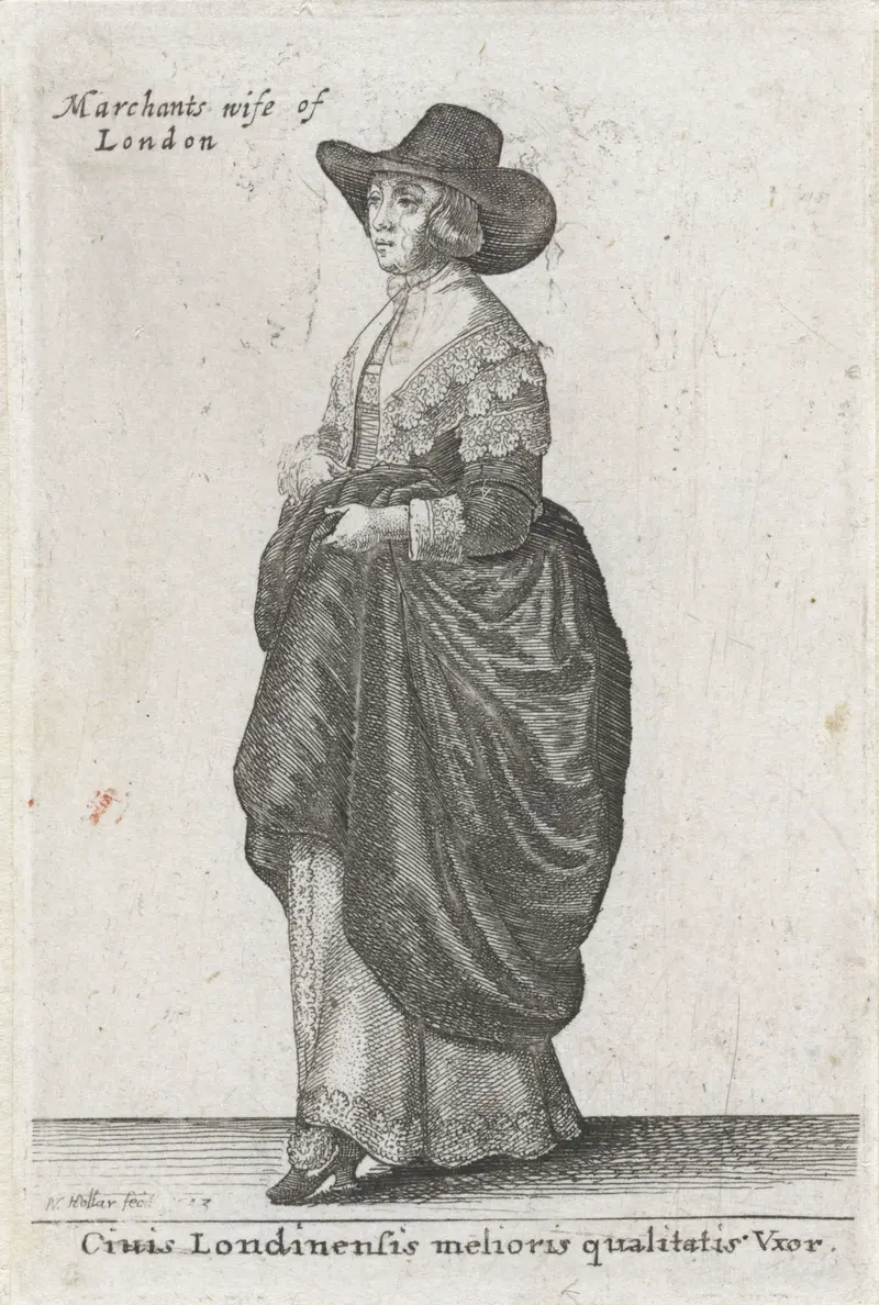 Portrait of a woman in a lace gown, etching by Wenceslaus Hollar