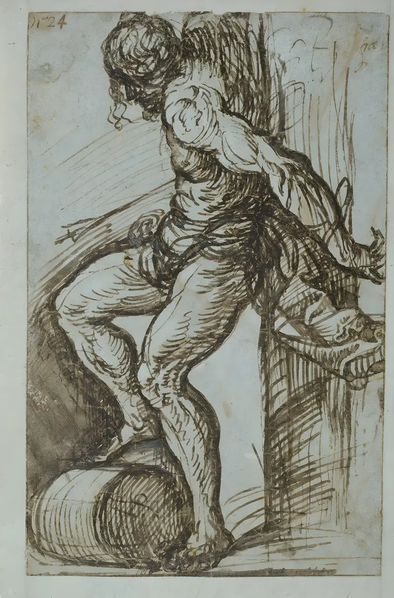This painting is a study for a high altar piece by Titian featuring St. Sebastian.