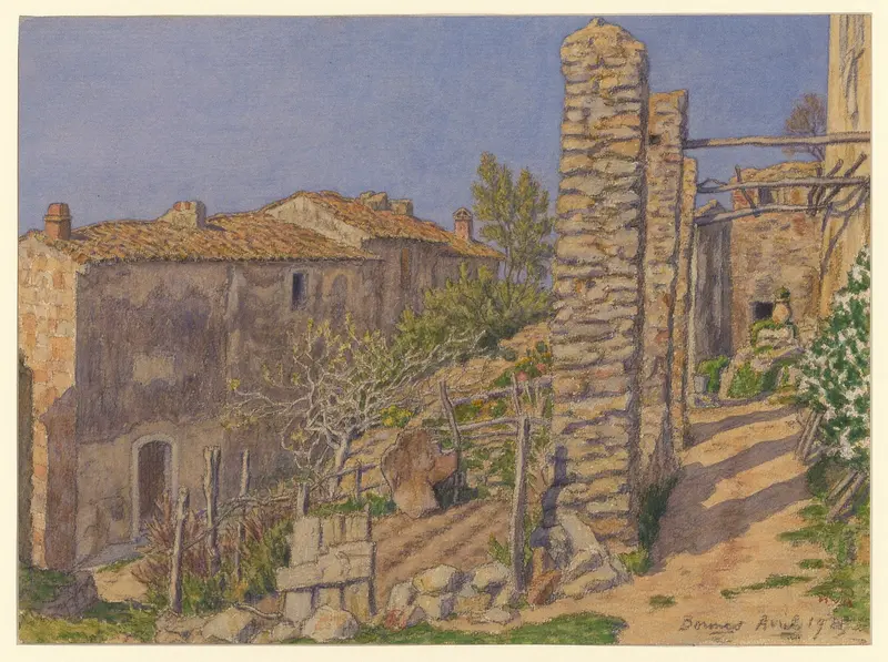 Post-Impressionism landscape by Henri Rivière, depicting a tranquil village at sunrise