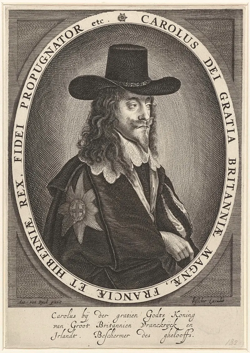 Engraving of a regal king in rich fabric by Unknown Artist