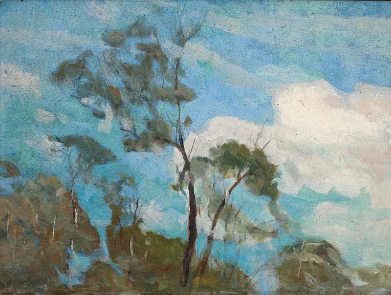 Céu de Teresópolis by Eliseu Visconti, oil on canvas depicting a twilight landscape with mountains and sky.