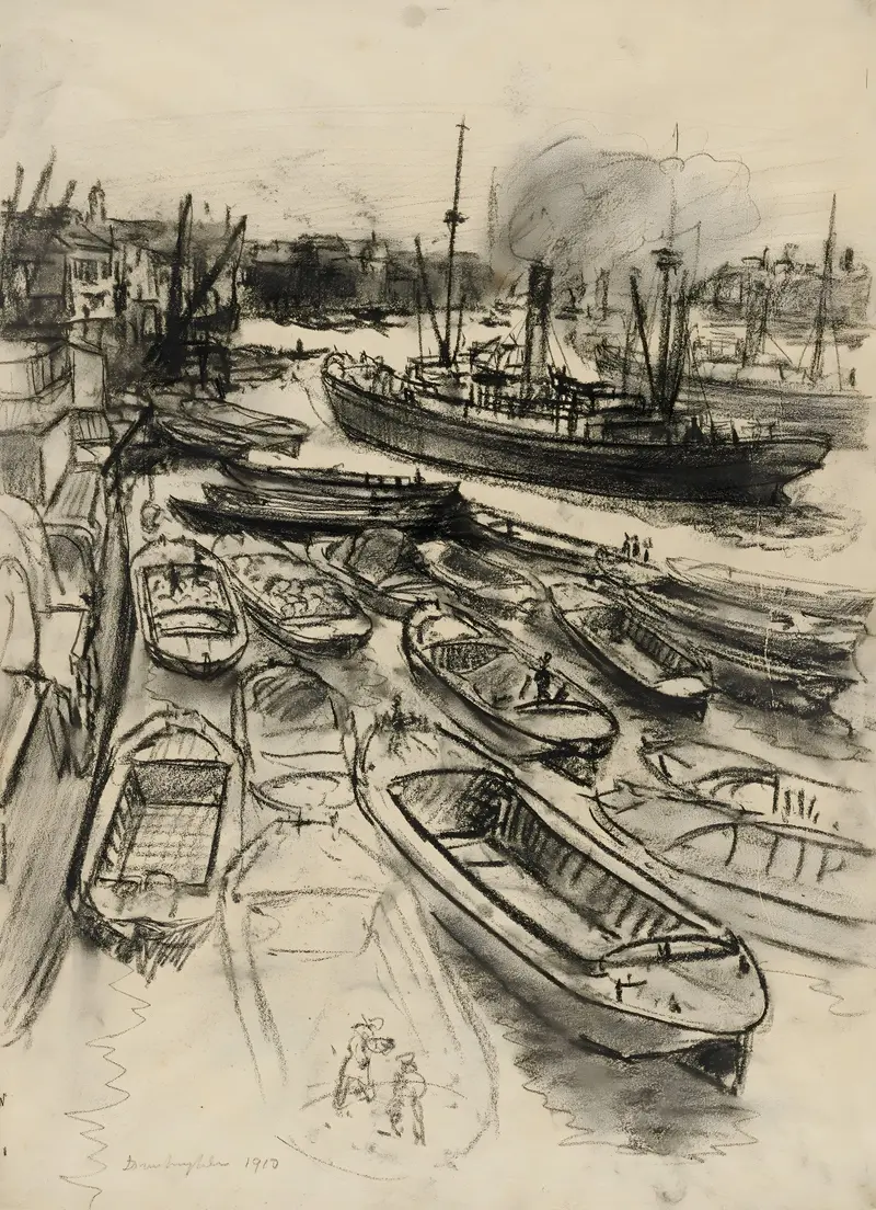 Landscape of London on the Thames by Donald Shaw MacLaughlan, oil on canvas